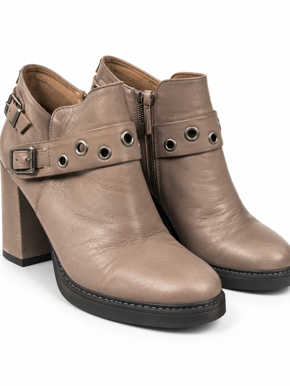Taupe Leather Grommet Strap Ankle Boot - Naturalizer- Women - cushioned foot bed